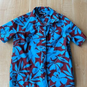 Lands' End Youth Blue and Brown Floral Shirt